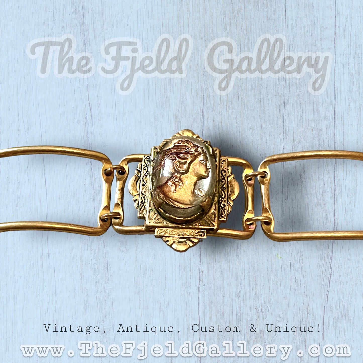 Art Nouveau Greek Gold & Silver Metallic Intaglio Cameo Bracelet