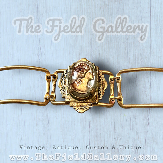 Art Nouveau Greek Gold & Silver Metallic Intaglio Cameo Bracelet