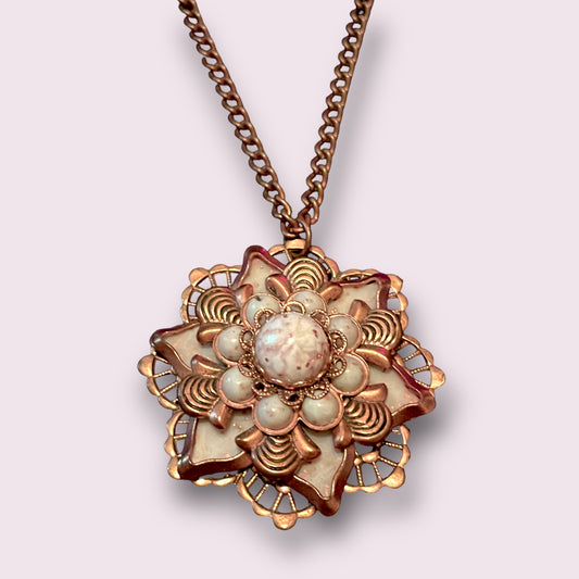 Copper Modern Star Necklace with Pink & Copper Confetti Cabochons
