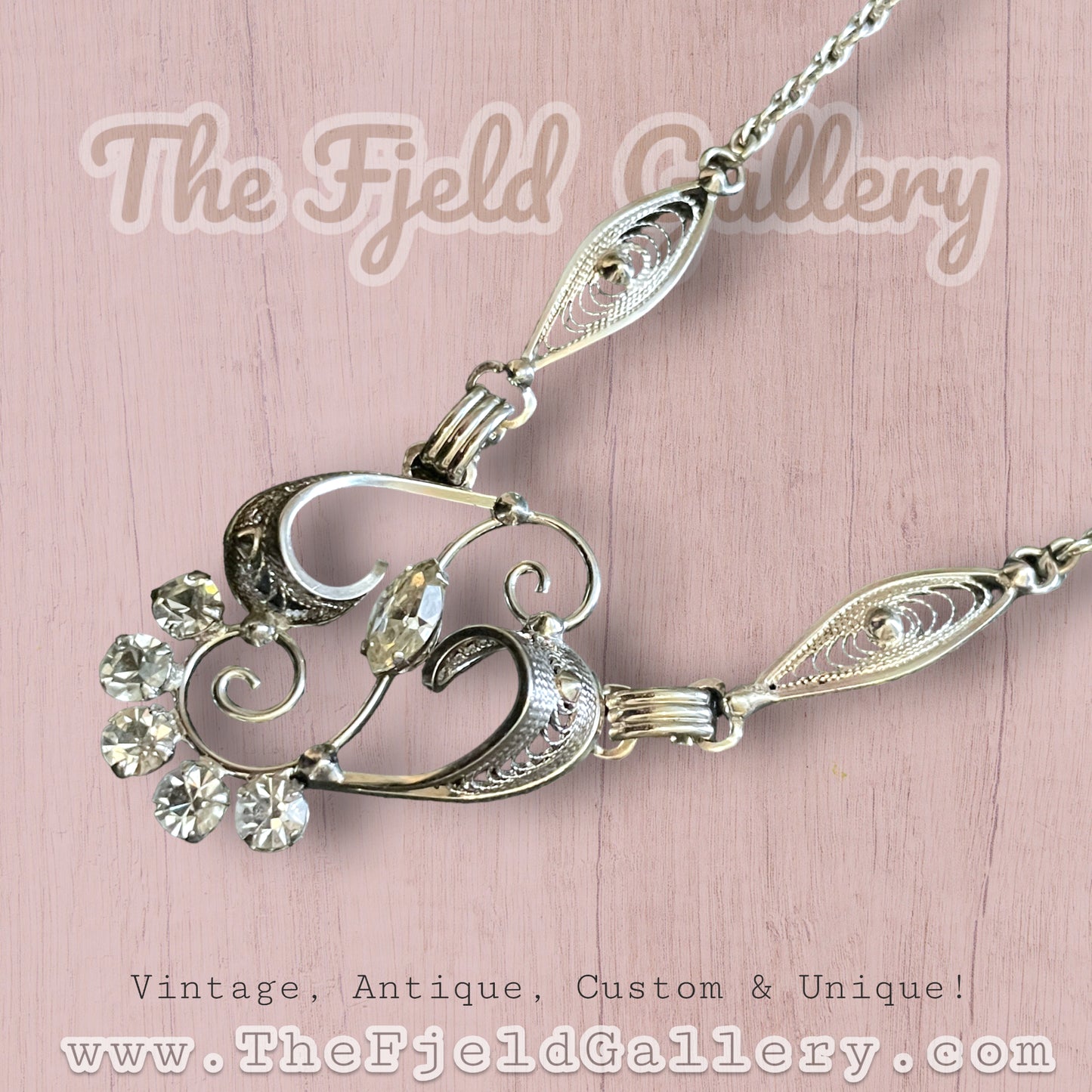Sterling Silver Filigree Amy Lee Designer Crystal Necklace