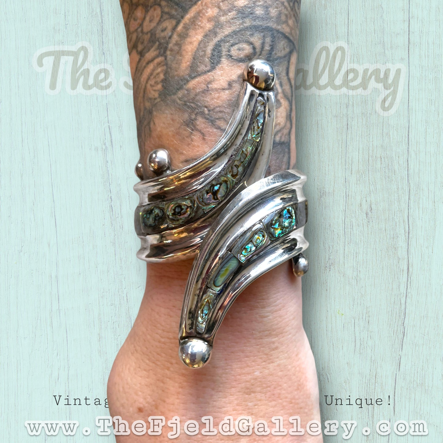 Sterling & Abalone Mexican Hinged Clamper Bracelet