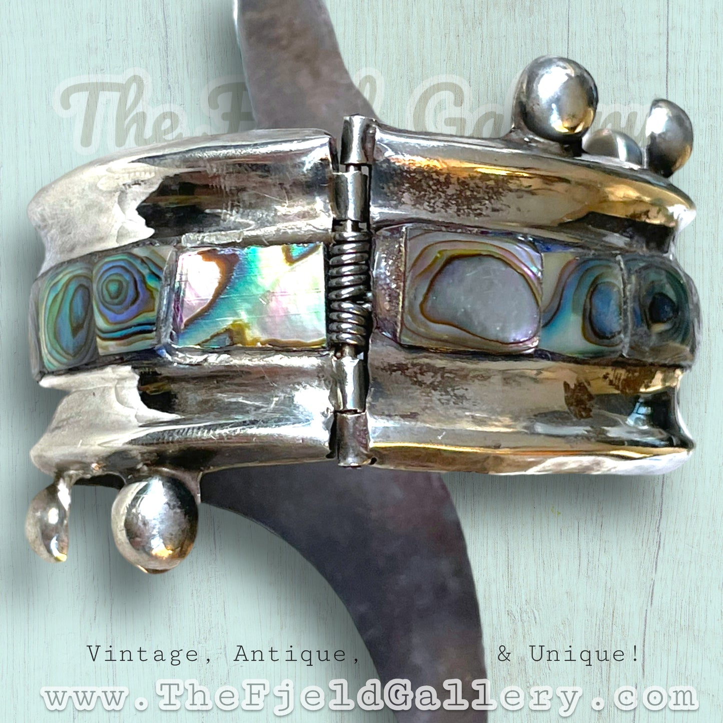 Sterling & Abalone Mexican Hinged Clamper Bracelet