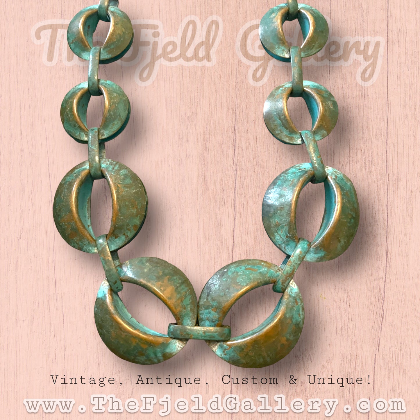 Amazing Chunky Green Patina Brass Hollow Work Chain Necklace