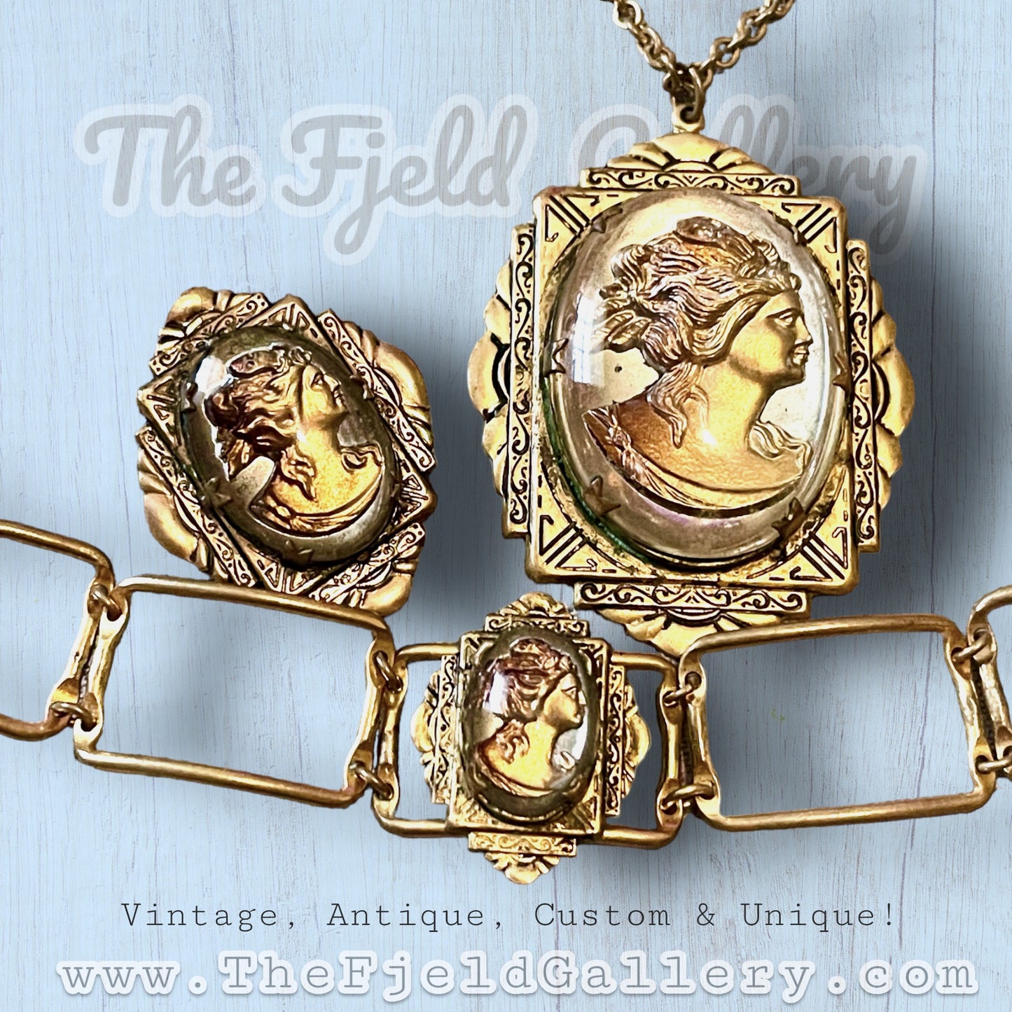 Art Nouveau Greek Gold & Silver Metallic Intaglio Cameo Bracelet