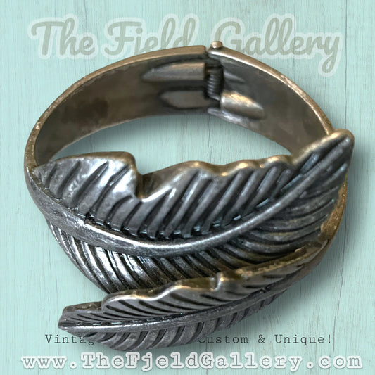 Pewter Silver Leaves Hinged Bypass Bracelet