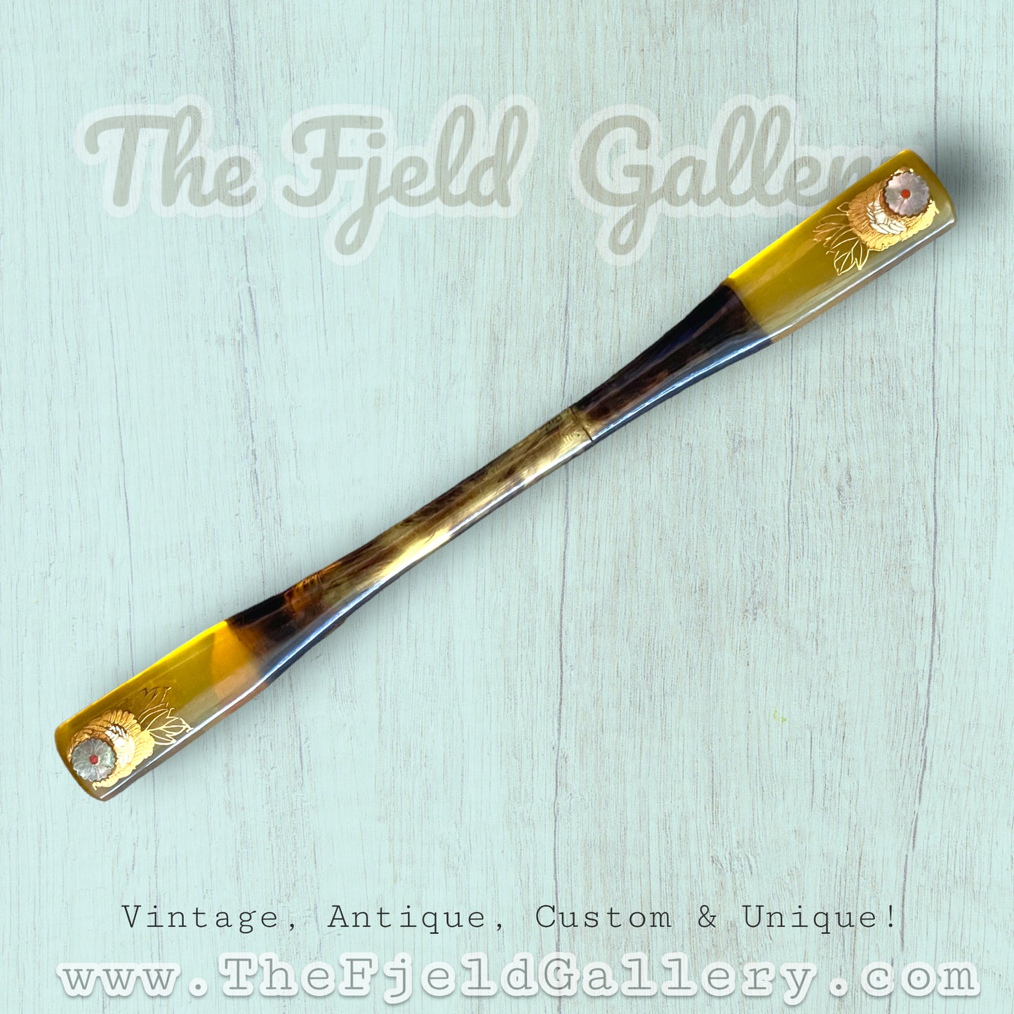 Antique Faux Tortoise Shell Hair Pin Stick with Abalone Inlay