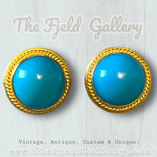 22 Karat Gold Set Turquoise Earrings