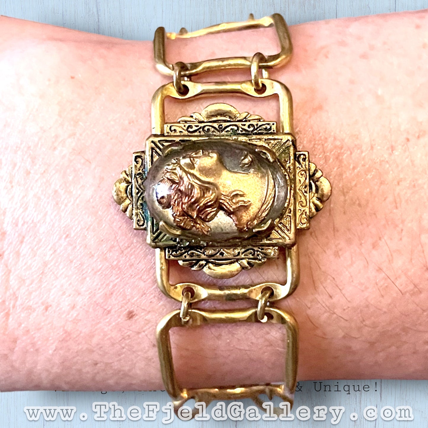 Art Nouveau Greek Gold & Silver Metallic Intaglio Cameo Bracelet