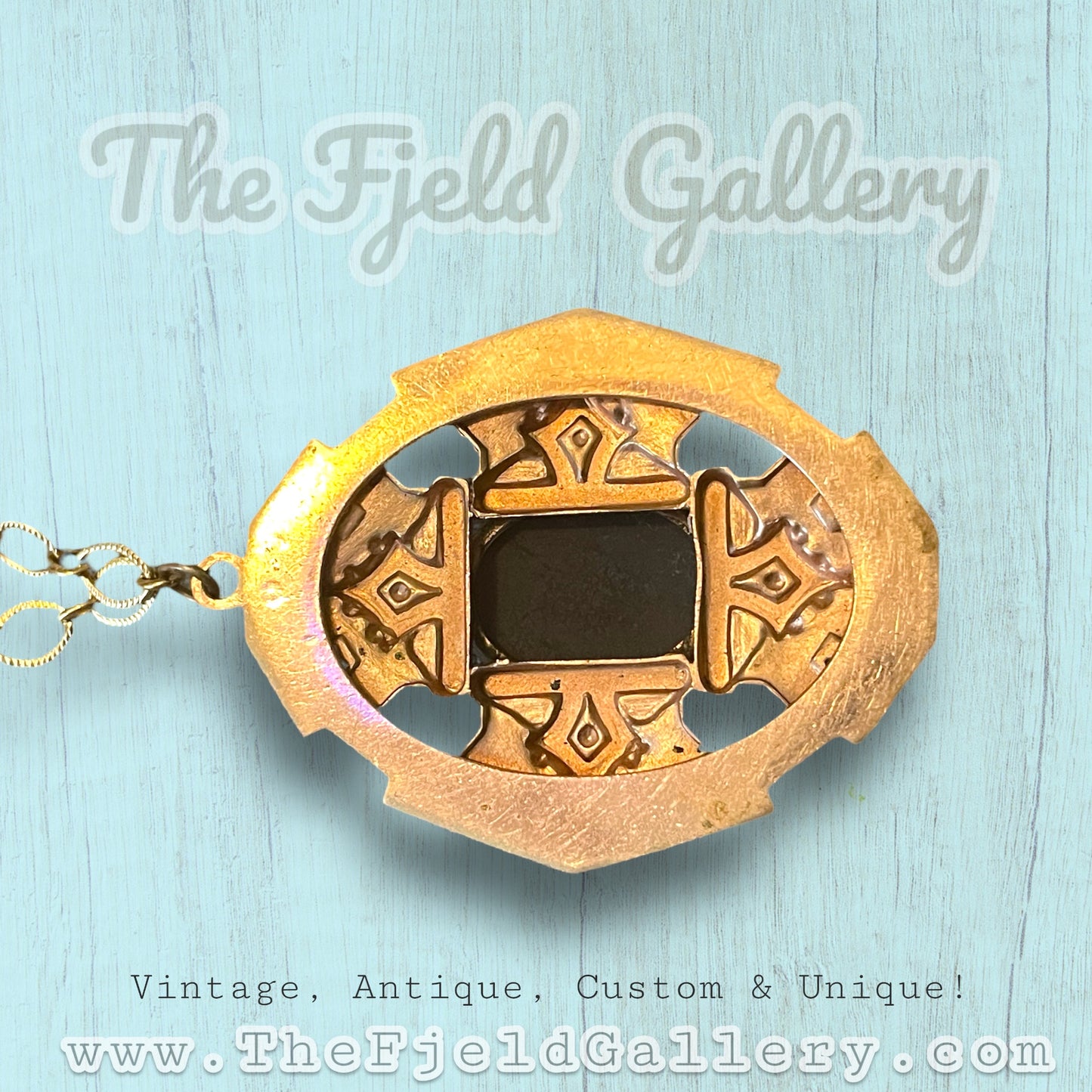 Renaissance Revival 1960’s Gilded Gold Black Cameo Pendant Necklace