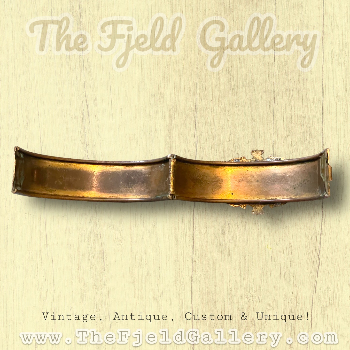 Vintage Brass Filigree Hinged Bangle Bracelet with Coral Celluloid Rose