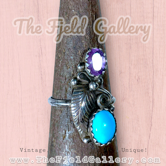 Sterling Silver Turquoise & Amethyst Ring