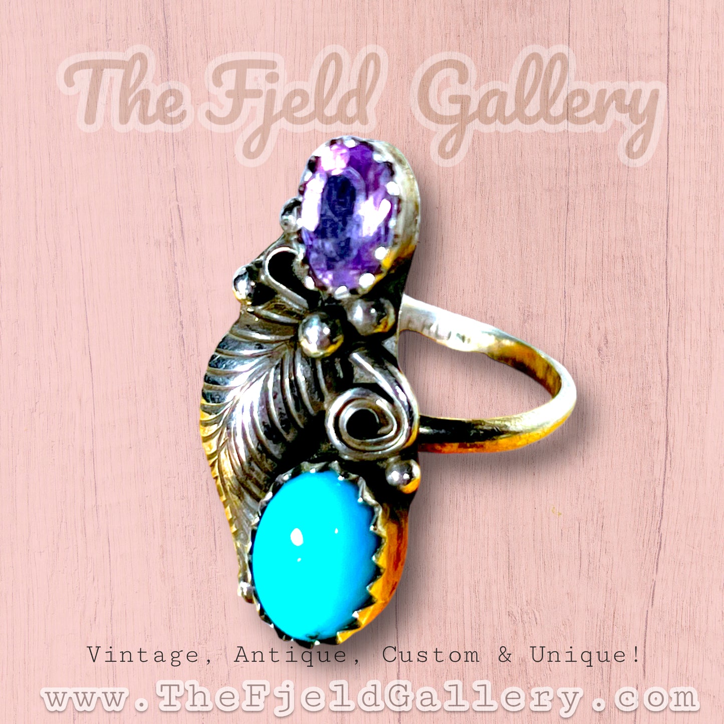 Sterling Silver Turquoise & Amethyst Ring