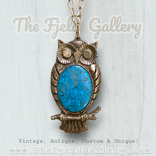 Vintage 1960’s Jelly Belly Faux Turquoise Owl Necklace