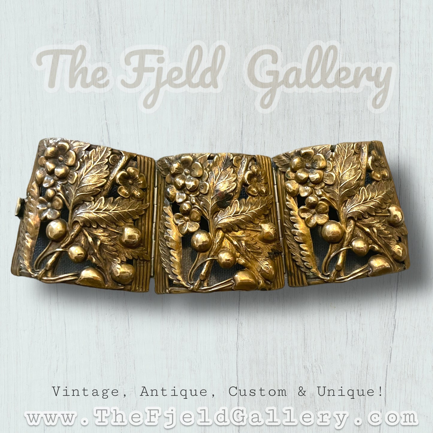 Antique Brass Repoussé Huge Hinged Arm Cuff Bracelet
