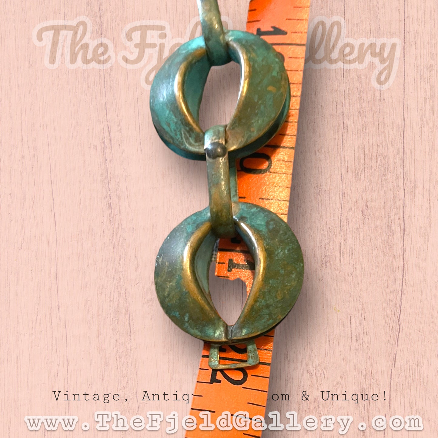 Amazing Chunky Green Patina Brass Hollow Work Chain Necklace