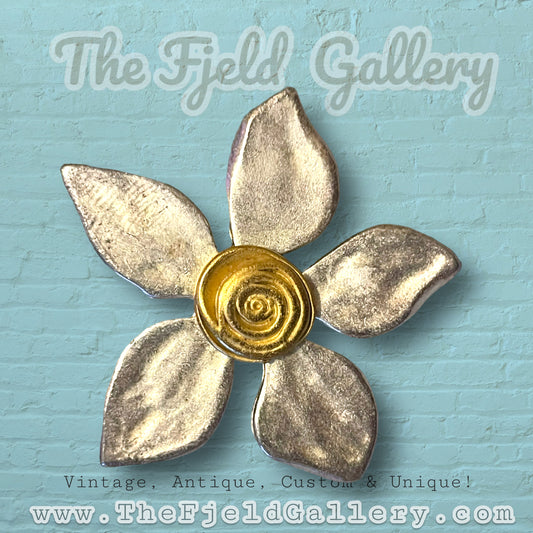 Vintage Modernist Silver & Gold Flower Brooch & Necklace Pendant