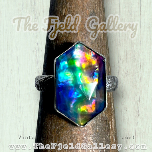 Custom Sterling Silver Rainbow Dichroic Glass Ring