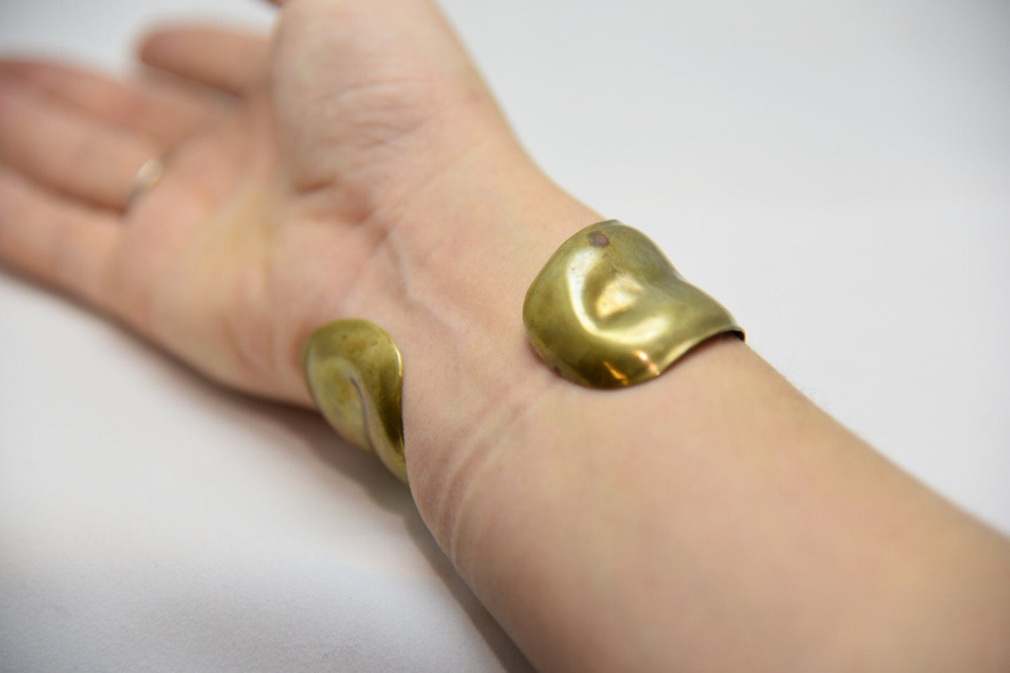 SALE Vintage Asymmetrical Brass Cuff Bracelet, hand hammered and formed c.1960