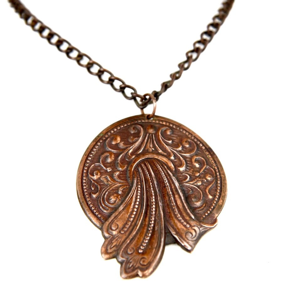 Beautiful Copper Art Nouveau Water Pouring Pendant Necklace