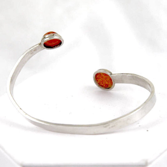 Norwegian Sunstone Handmade Open Back Bezel Set Sterling Silver Modern Minimalist Cuff Bracelet