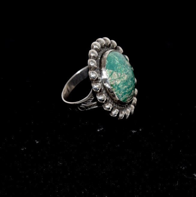 Vintage Sterling & Green Chrysocolla Gemstone Southwest Ring