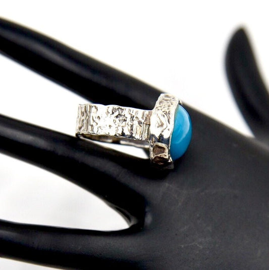 Barbaric Cast Sterling Silver Chunky Ring with Turquoise Cabochon