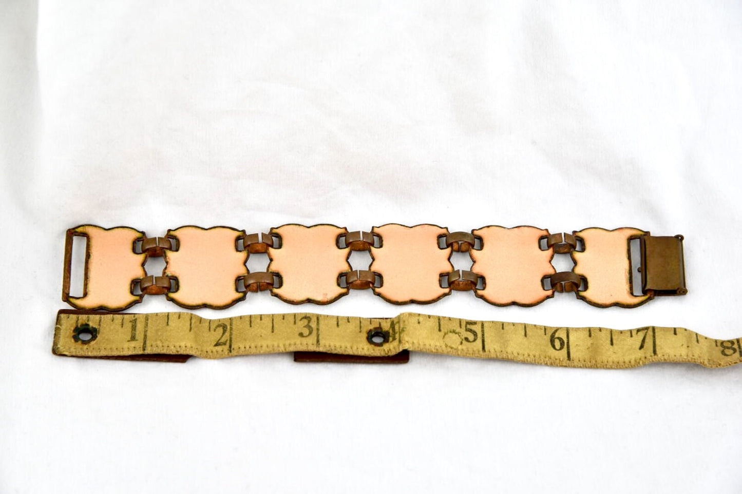 Vintage Copper Panel Bracelet with Flower Enamel Design
