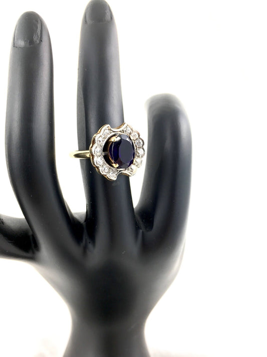 Edwardian 14K Gold, Palladium, Amethyst & Diamond Antique Engagement Ring