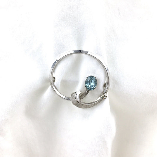 Mid Century Sterling Silver Aquamarine Crystal Van Dell Brooch