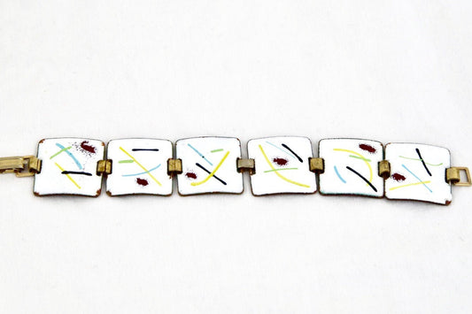 Vintage Enamel Modern Abstract Art On Copper Link Bracelet