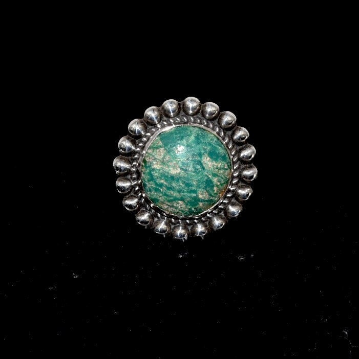 Vintage Sterling & Green Chrysocolla Gemstone Southwest Ring