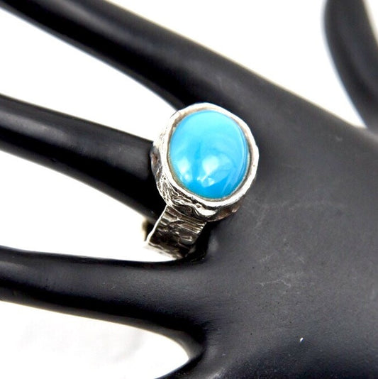 Barbaric Cast Sterling Silver Chunky Ring with Turquoise Cabochon