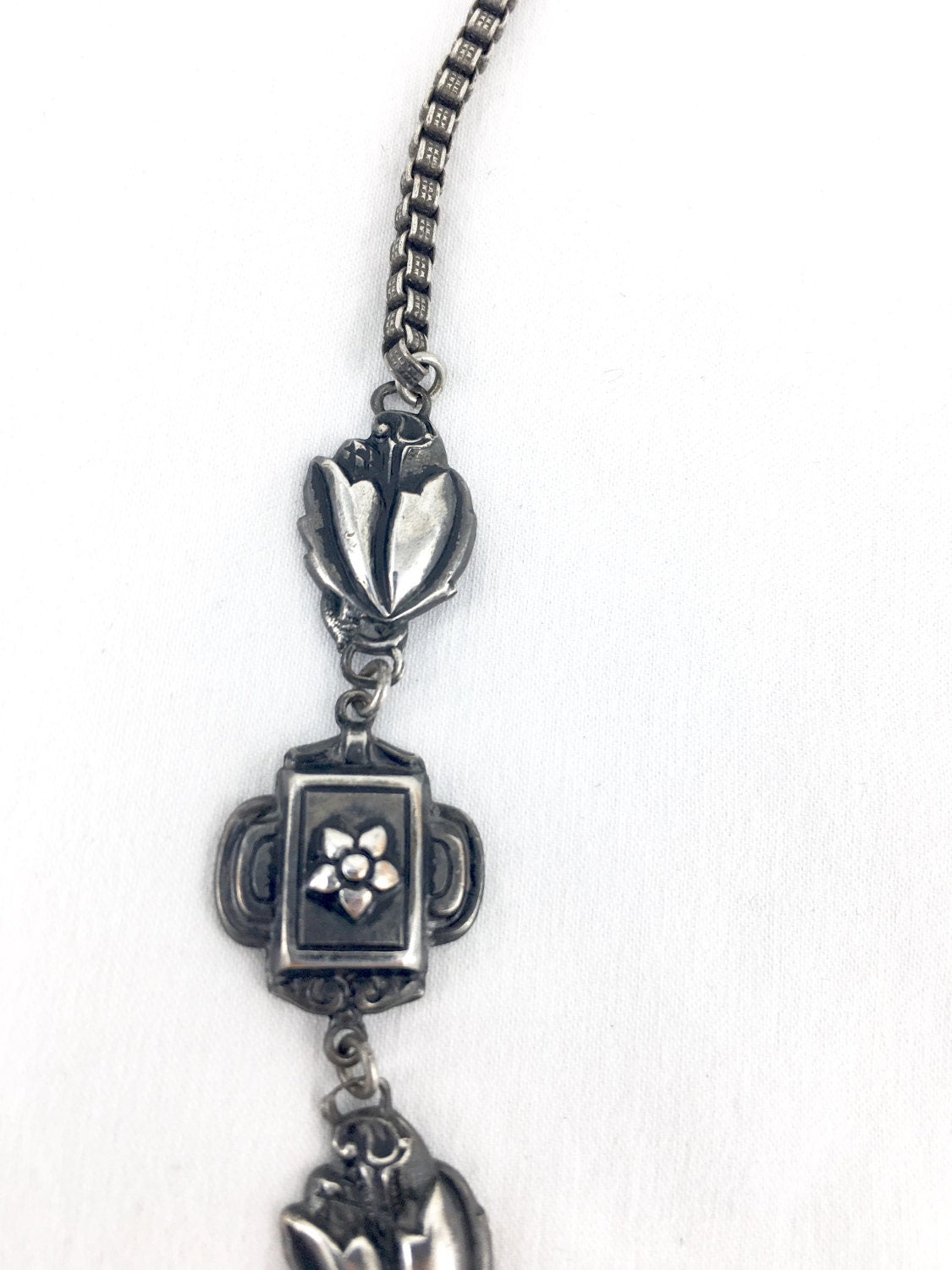Victorian Silver Rose Mourning Cameo On Faceted Polished French Jet & Milk Glass Cameo Embossed Rolo Chain Necklace