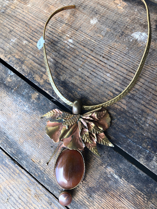 Gorgeous Amber and Brass Designer Barbaric Necklace