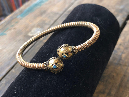 Victorian Rolled Gold and Turquoise Bypass Bracelet