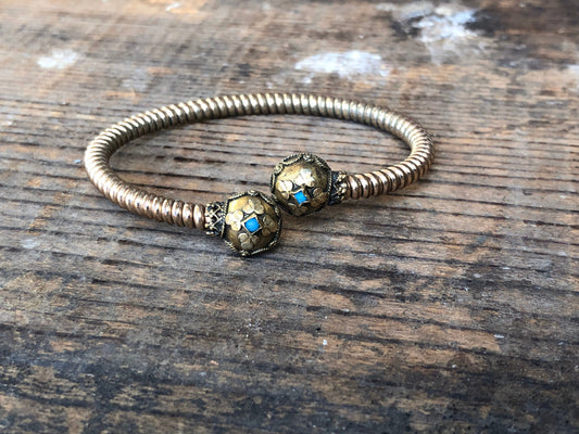 Victorian Rolled Gold and Turquoise Bypass Bracelet