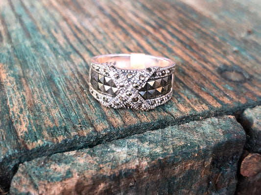 sterling silver and marcasite art deco X ring