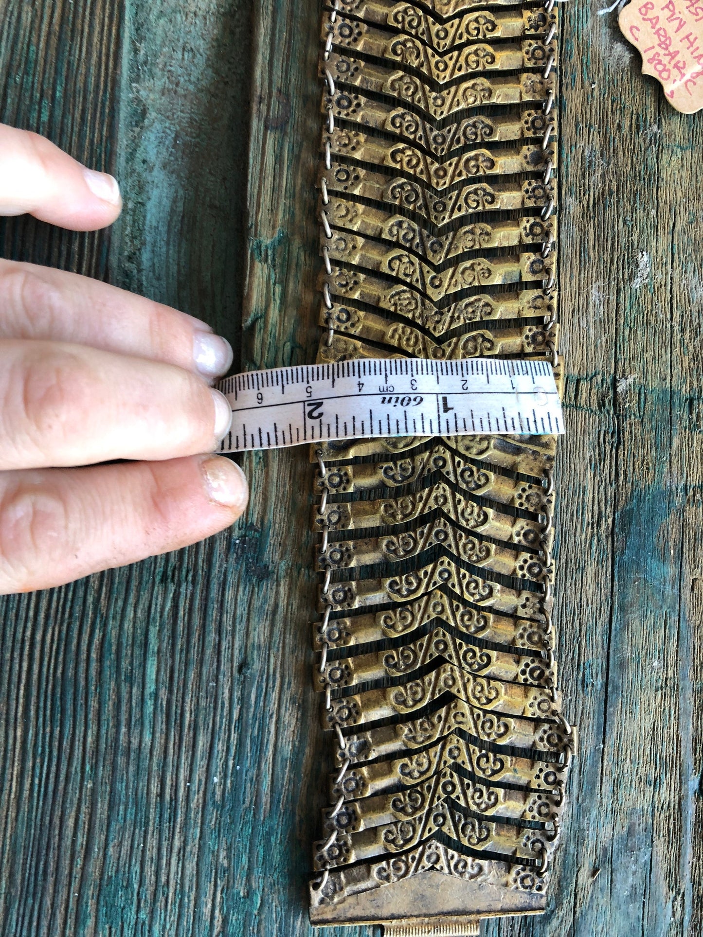 SALE Antique Barbaric Brass Pin Hinged Link Bracelet
