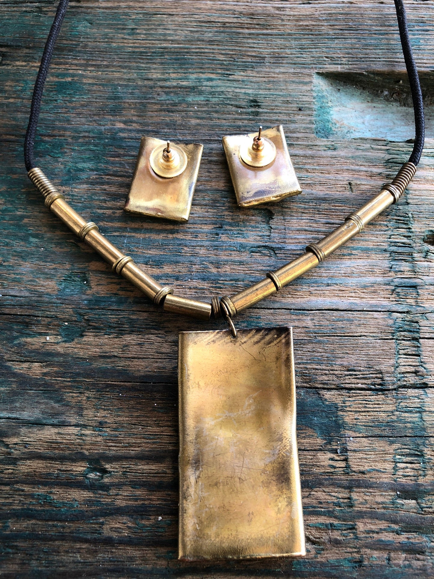 Barbaric Artisan Made Brass Necklace and Earring Set