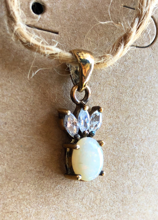 Vermeil gold over sterling silver white opal and topaz necklace pendant