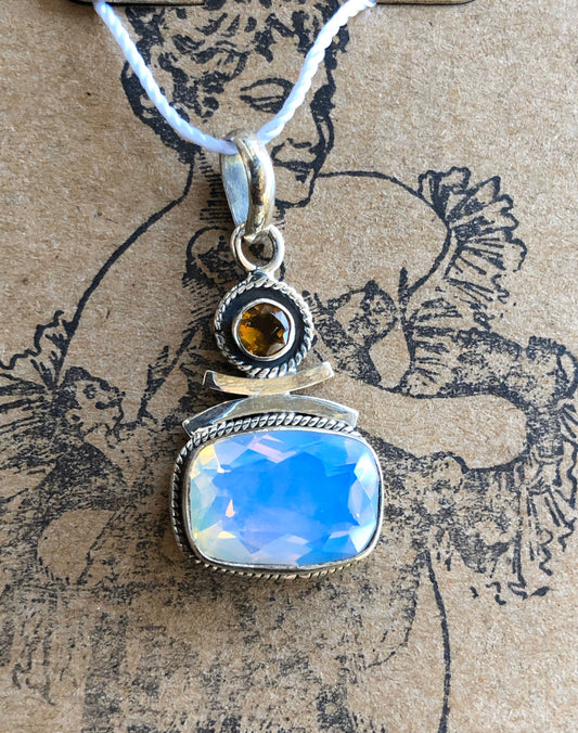 Sterling silver Opalite Opal & Citrine necklace Pendant