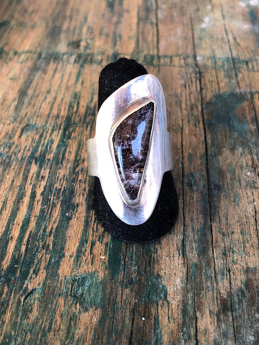 Modernist Sterling Silver and Art Glass Chunky Statement Ring
