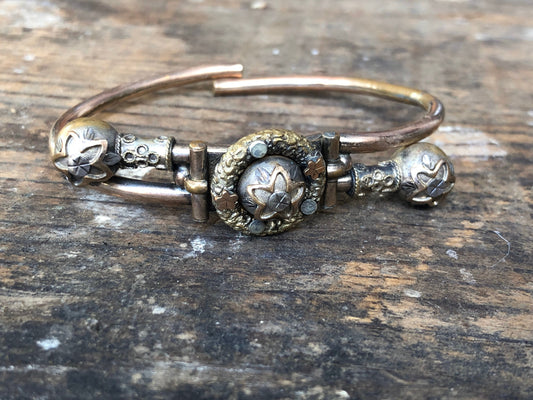 Victorian mixed metal rolled gold hinges cuff bracelet