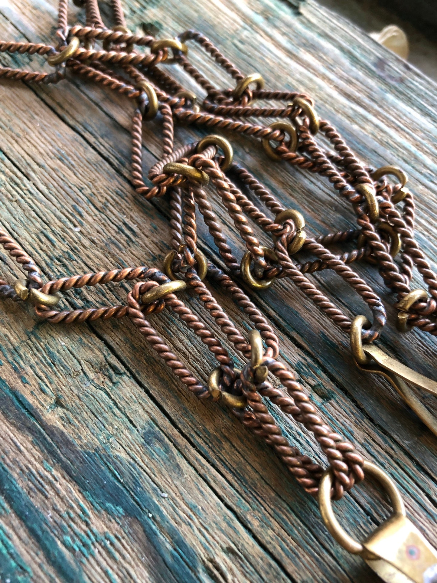 Mexican copper and brass chain necklace with Jasper stone face pendant