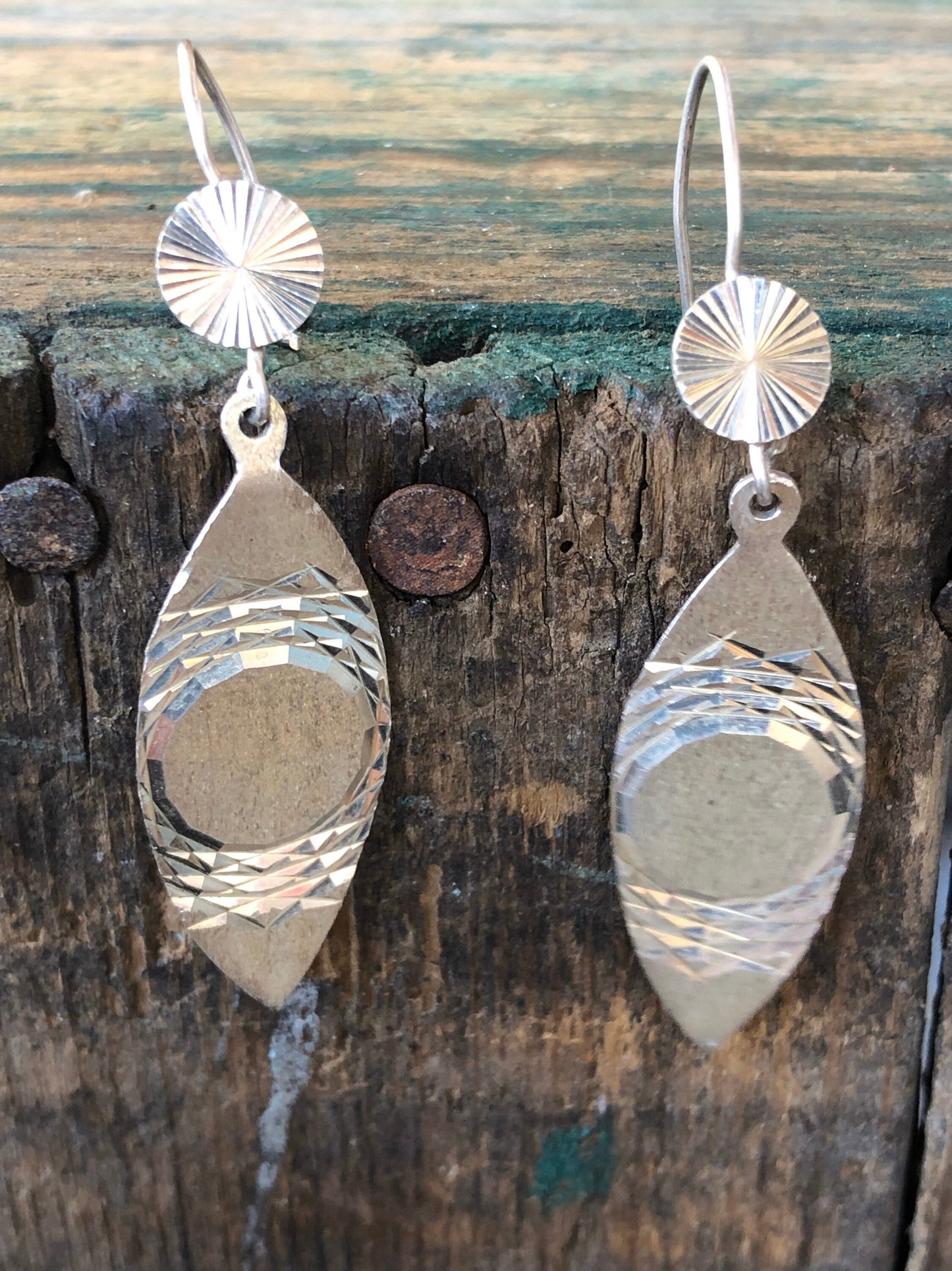 Sterling Silver geometric Dangle hook earrings with spirograph engravings