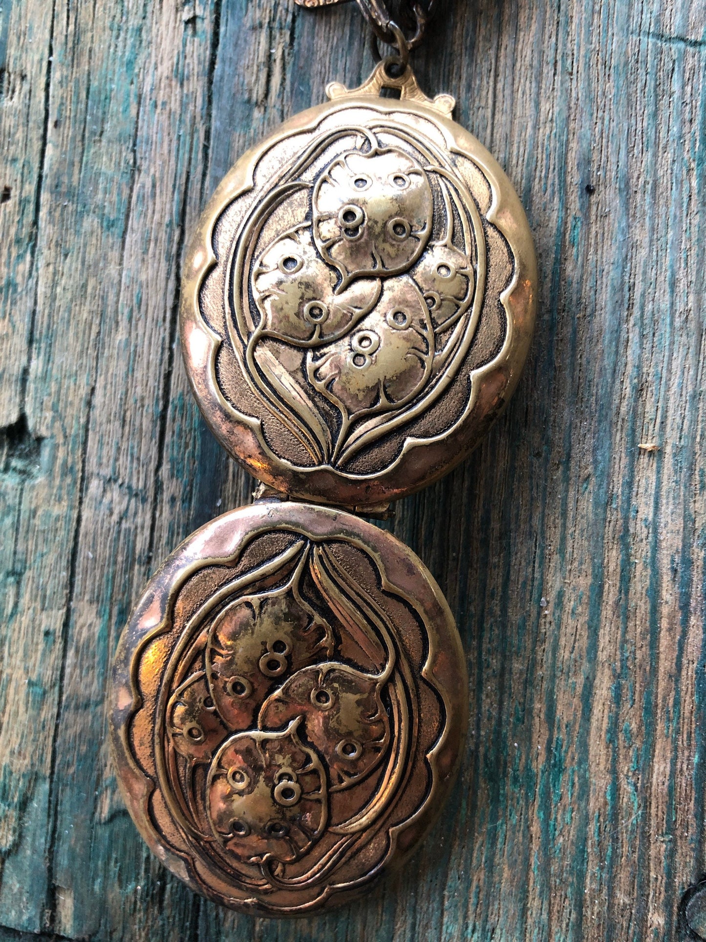Art Nouveau gilded Brass Locket Necklace