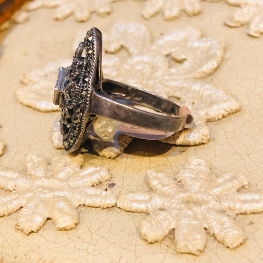 Art Deco Sterling Silver & Marcasite Vintage Ring