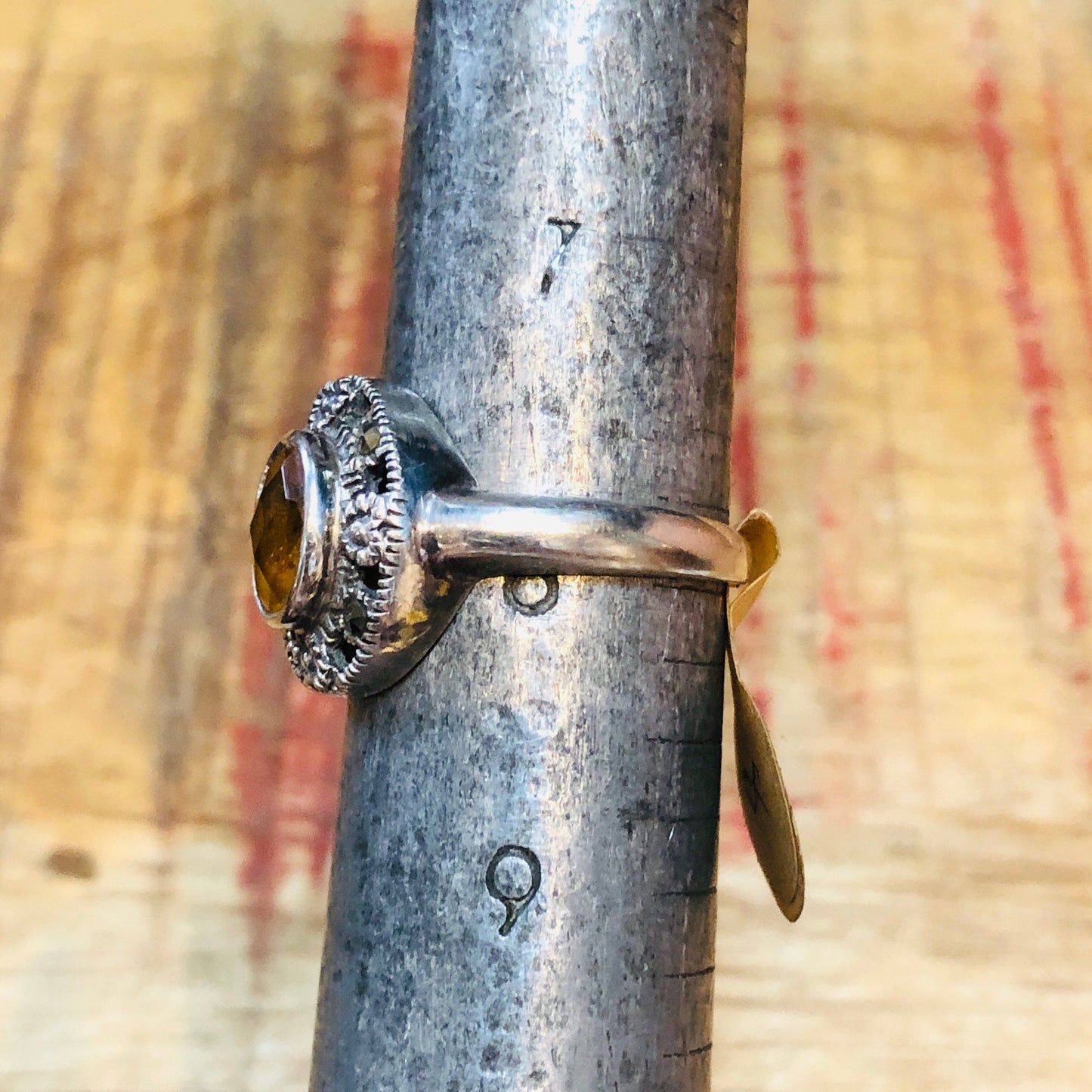 Art Deco Sterling Silver & Marcasite Citrine Gemstone Ring