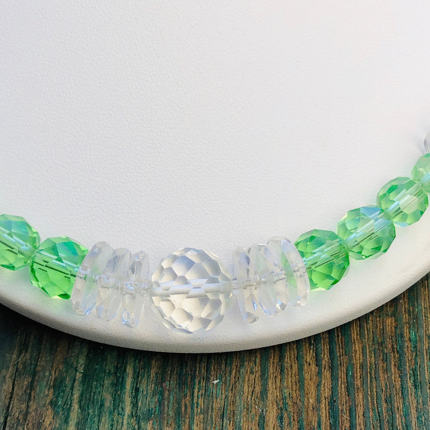 Edwardian Czech Faceted Green & Clear Crystal Necklace