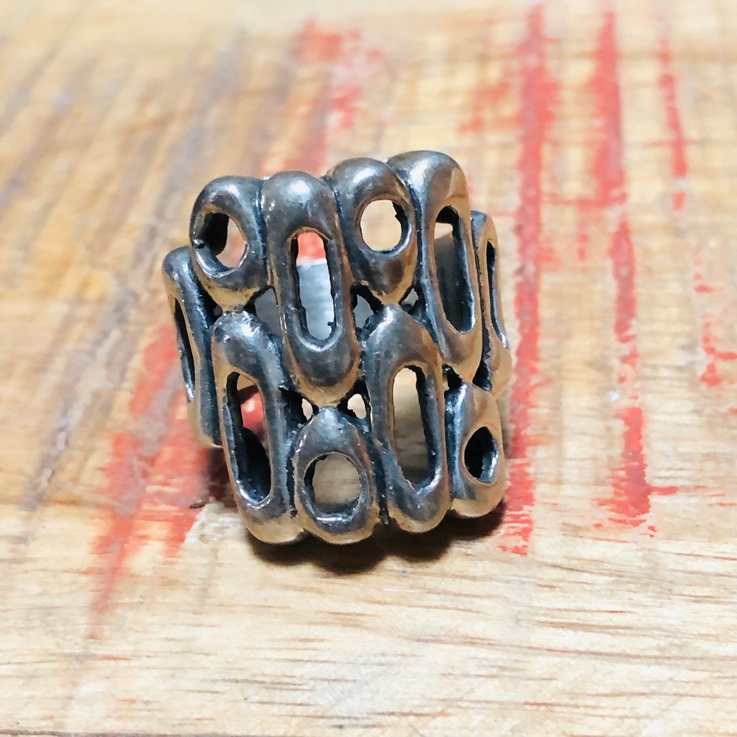 Unique Chunky Cast Sterling Silver Geometric Abstract Mid Century Ring
